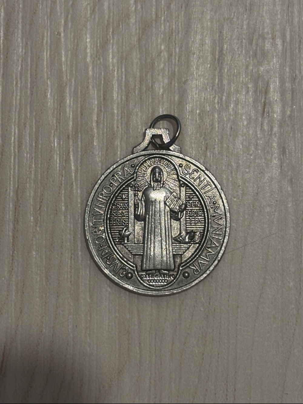 Vintage Saint Benedict Medal Pendant - Silver Toned Religious Charm